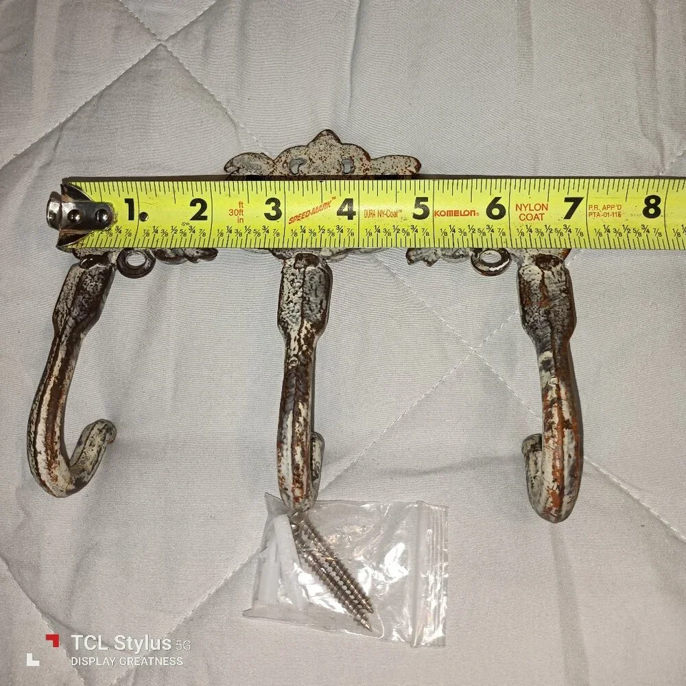 Painted  Ornate  Farmhouse Cottage Cast Iron  3 Prong  Wall Hook